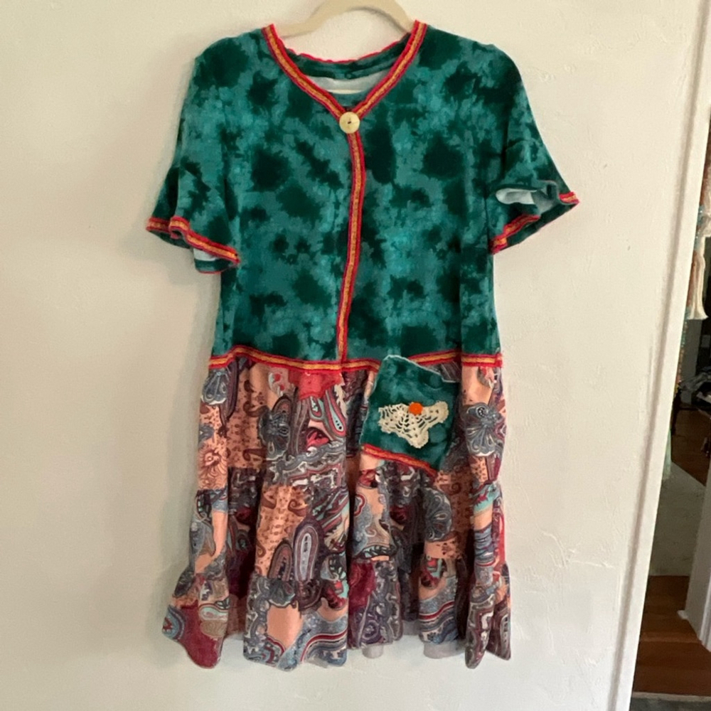 Handmade Patchwork Dress Large Upcycled Mixed Media Medium to Large